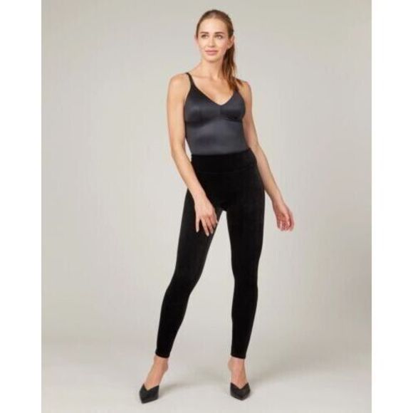 SPANX x Sara Blakely Womens Sz XL Black Velvet High Rise Wide Waistband Leggings - Picture 7 of 9